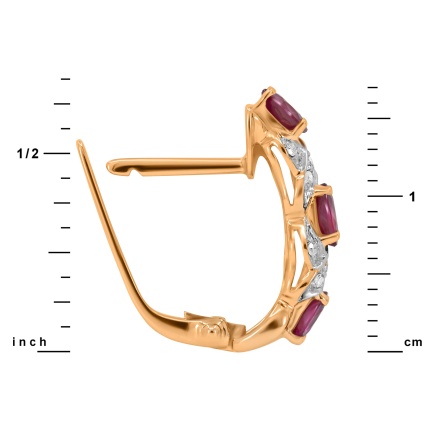 Leverback Earrings with 6 Oval-cut Rubies and 20 Diamonds - Height 17mm