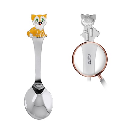 Child Silver Spoon 'a Ginger Kitten and Clock'. View 2