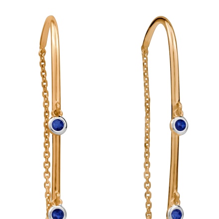 Threader Earrings with Hanging Sapphires - Angle 2