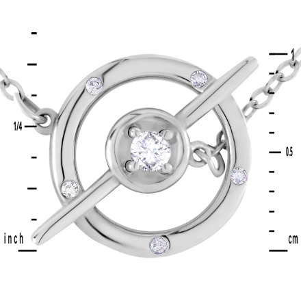 Size of 14K white gold toggle necklace with 6 diamonds