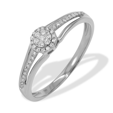 Diamond Cluster on Diamond Lineup White Gold Ring. Tested 585 (14K) White Gold, Rhodium Finish