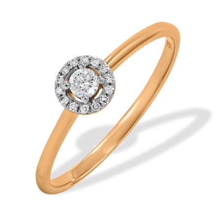 Engagement Ring Featuring 15 Diamonds. Hypoallergenic 585 Rose Gold, Rhodium Detailing