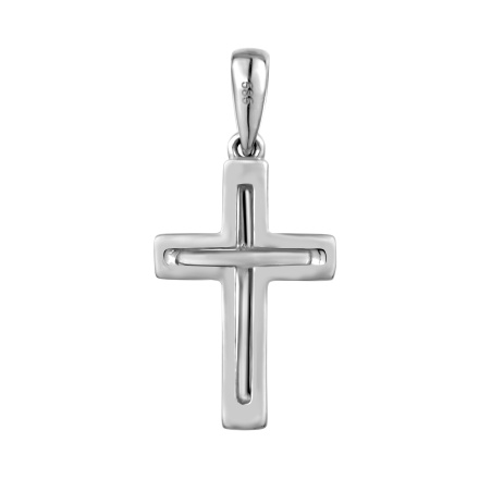 Reverse of White Gold Diamond Convex Cross Pendant