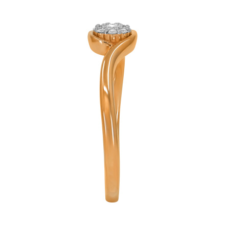 Intriguing Ring with Diamond Cluster. Hypoallergenic 585 Rose Gold, Rhodium Detailing. View 3