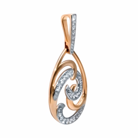 Fine Pendant of Gold and Diamond Curls. Angle 2