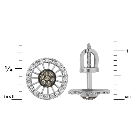 White&Champagne Diamond Ear Studs in White Gold. 585 (14K) White Gold, Black Rhodium Detailing. View 2