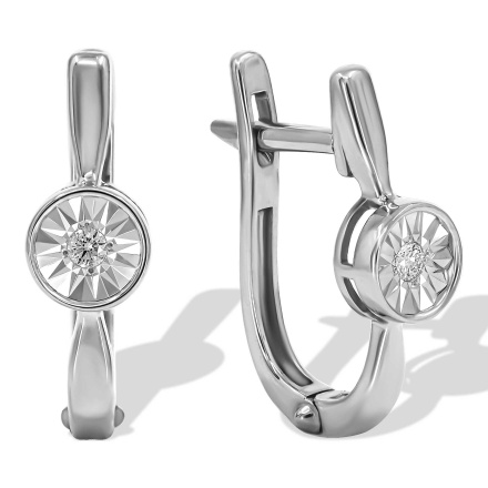 Earrings Featuring 2 Diamonds. Tested 585 (14K) White Gold, Rhodium Finish