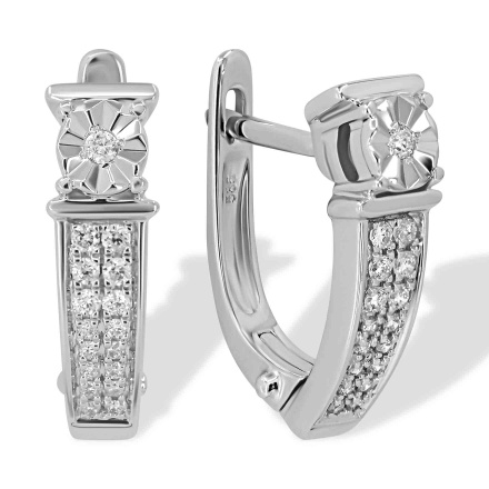 Popular On-trend Earrings with 34 Diamonds. Tested 585 (14K) White Gold, Rhodium Finish