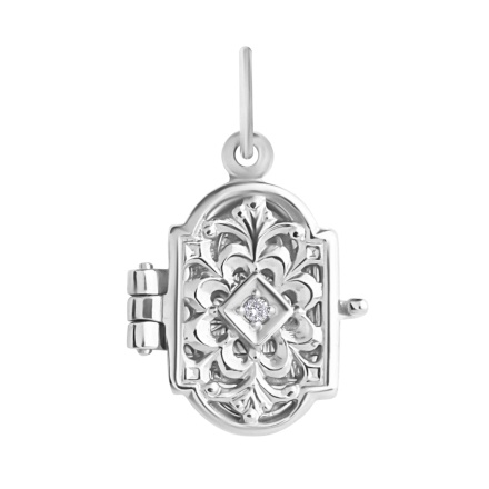 Diamond Locket 'The Holy Virgin Mary-Eleousa'. 925 Silver with Rhodium Plating. View 2