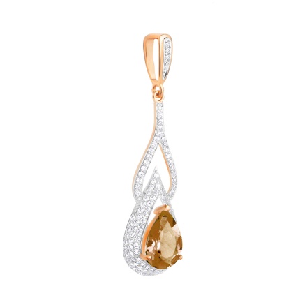 Teardrop Citrine and CZ Pendant. View 2