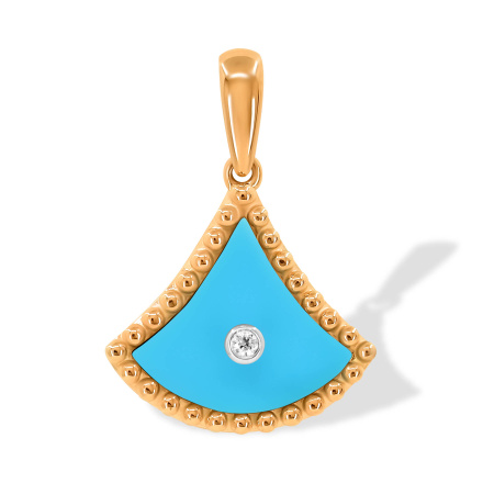 Natural Turquoise and Diamond Pendant Nefertiti. Hypoallergenic Cadmium-free 585 (14K) Rose Gold