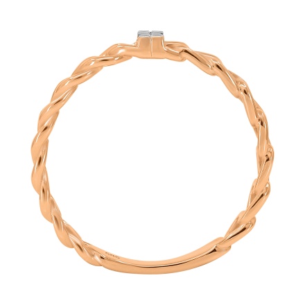 Chainlink-inspired Ring with 2 Baguette Diamonds. Hypoallergenic Cadmium-free 585 (14K) Rose Gold. View 4