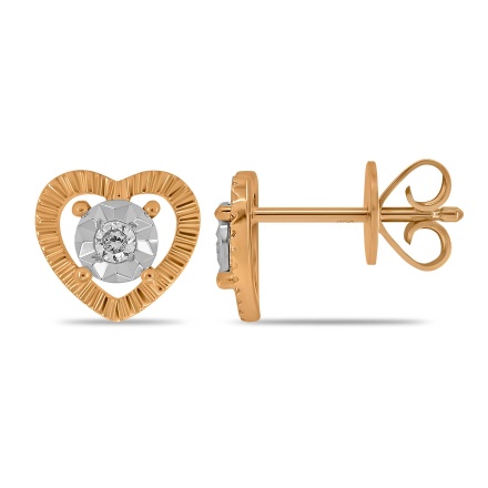 Ear Studs Featuring 2 Diamonds. Tested 585 (14K) Rose and White Gold