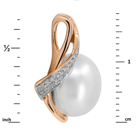 'Afrodite' Pearl and Diamond Pendant. Hypoallergenic 585 Rose Gold, Rhodium Detailing. View 3