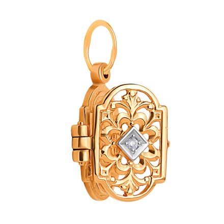 Diamond 14kt Gold Locket 'St. Nicholas the Wonderworker'. View 3