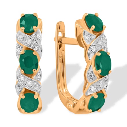 Earrings Featuring 6 Emeralds  and 20 Diamonds. Hypoallergenic 585 Rose Gold, Rhodium Detailing