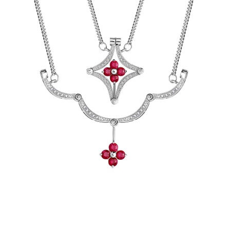 Ruby and Diamond Convertible Necklace. Certified 585 (14kt) White Gold, Rhodium Finish
