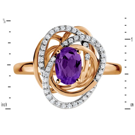 Amethyst and Diamond Galaxy Ring in 585 Rose Gold - Angle 2