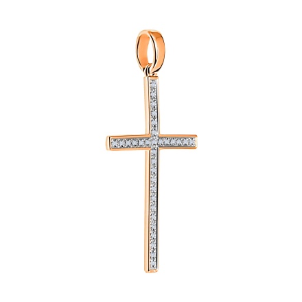 585 Rose Gold Ladie's Protestant Cross with 32 Pave Diamonds. View 2