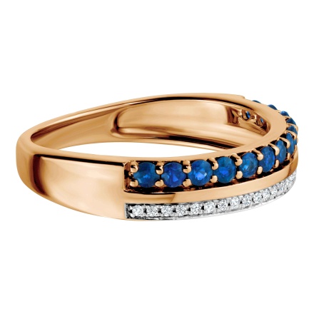 Glamorous Gold Ring with Sapphires and Diamonds - Angle 3