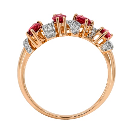 585 Rose Gold Ring with Diamond Ribbons & Marquise-shaped Rubies - Angle 5