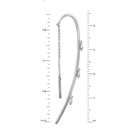 White Gold Threader Earrings with Hanging Diamonds - Angle 3