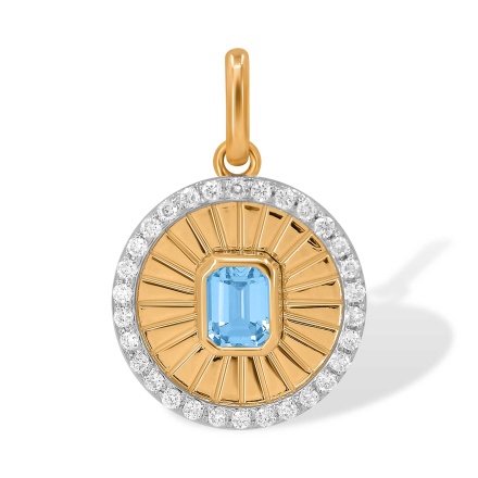 Blue Topaz and Diamond Ribby Gold Pendant. Hypoallergenic Cadmium-free 585 (14K) Rose Gold