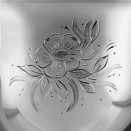 Engraving Pattern on Shiny Silver Champagne Glass