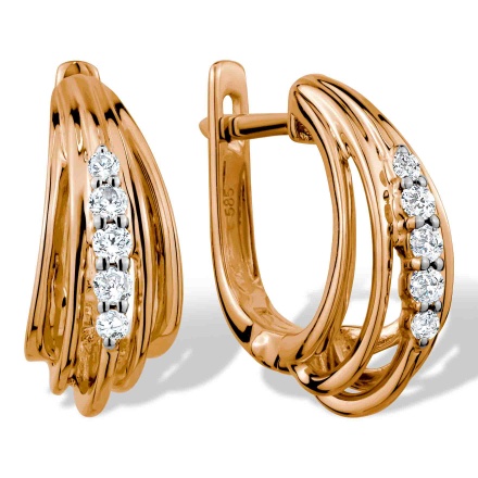 Magnificent Earrings with Graduated Diamonds. Hypoallergenic 585 Rose Gold, Rhodium Detailing
