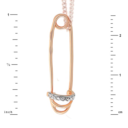 Rose gold Safety Pin-Pendant with CZ. View 2