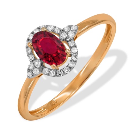 Ruby and Diamond Ring with Nostalgic Motif. Hypoallergenic Cadmium-free 585 (14K) Rose Gold