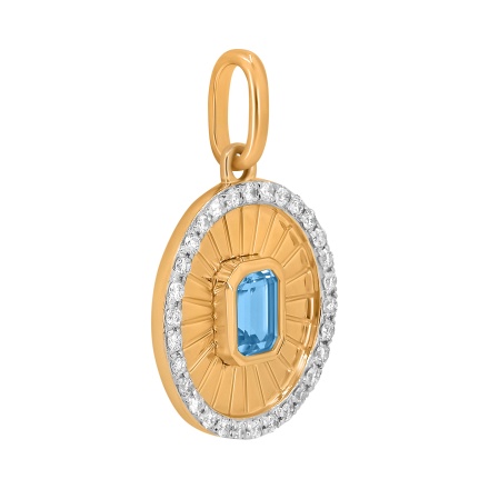 Blue Topaz and Diamond Ribby Gold Pendant - Angle 2