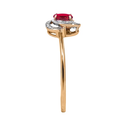 Pure Classic Ring with Ruby and Diamonds. Hypoallergenic 585 Rose Gold, Rhodium Detailing. View 3