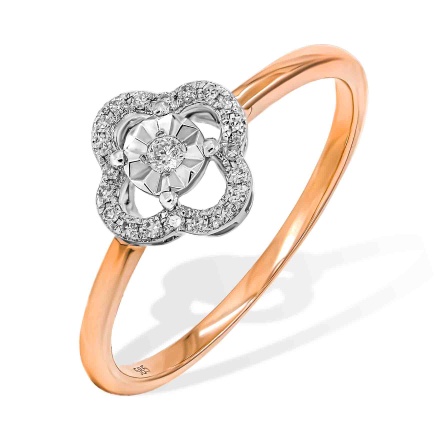 Wildflower-inspired Diamond Ring. Tested 585 (14K) Rose and White Gold