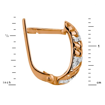 Italian Style Openwork Diamond Earrings. Hypoallergenic 585 Rose Gold, Rhodium Detailing. View 2