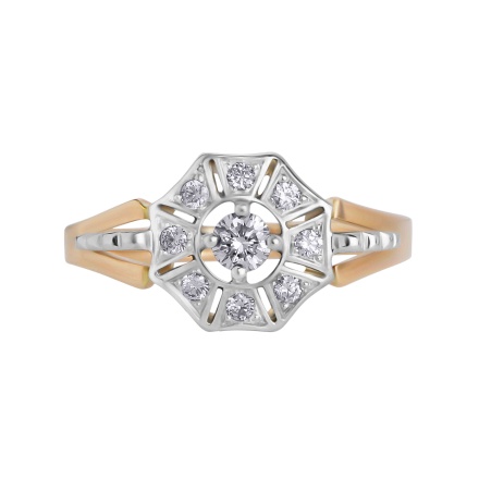 Art Deco Style natural diamond ring made of 14kt rose and white gold. View 3