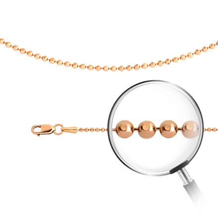 Ball-link Solid  Chain, Width 1.5mm. Certified 585 (14kt) Rose Gold, Diamond Cuts