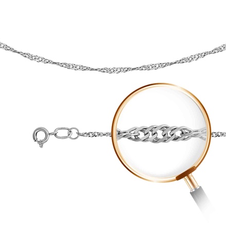 Singapore-link Solid Chain, Width 1.7mm. Certified 585 White Gold, Rhodium, Diamond Cuts