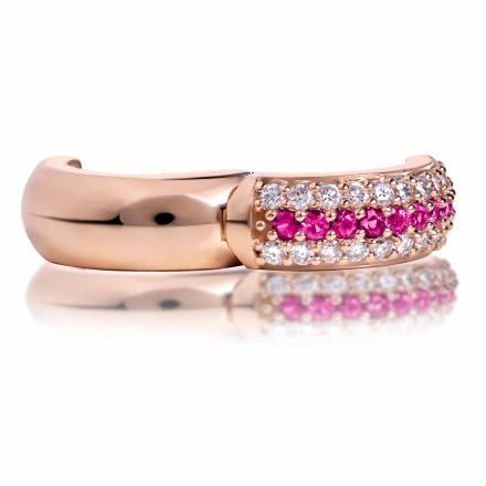 585 (14K) Rose Gold Huggie Earrings with Diamonds and Rubies. View 2