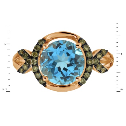 Ring with Round Blue Topaz and Champagne Diamonds. Angle 2