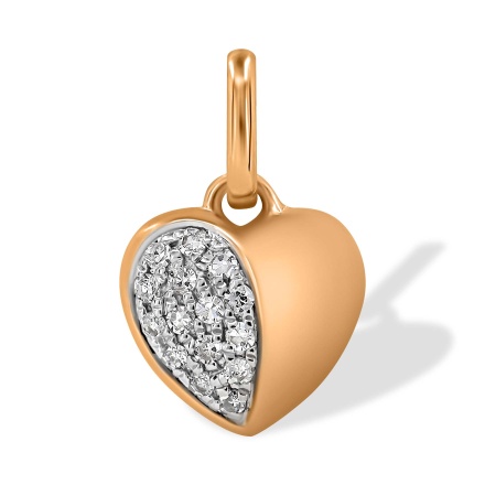 Pave Diamond Heart Pendant. Hypoallergenic 585 Rose Gold, Rhodium Detailing