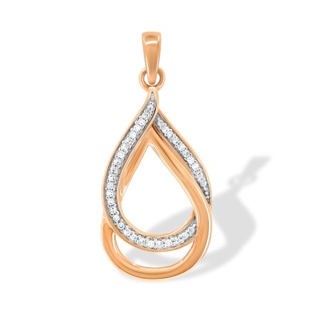 Intertwined Diamonds and Plain Gold Pendant. Hypoallergenic 585 Rose Gold, Rhodium Detailing