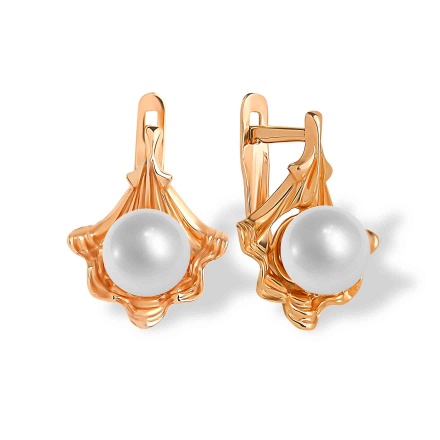 'Pearl-in-Gold-Shell' Earrings. Certified Hypoallergenic 585 (14kt) Rose Gold
