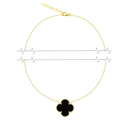 Designer Necklace with Black Onyx Four-leaf Clover. 585 (14kt) Yellow Gold, Vicenza Series