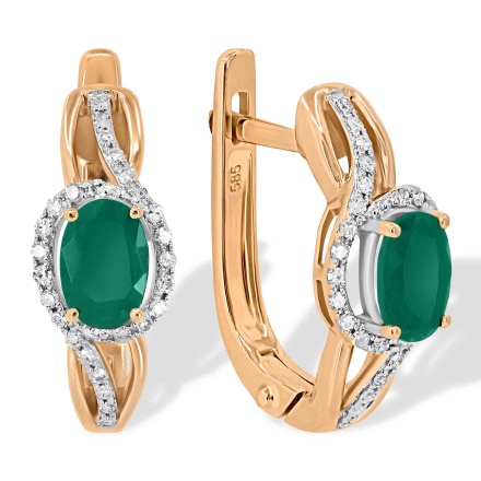 'Fusion of Emotions' Emerald and Diamond Earrings. Hypoallergenic Cadmium-free 585 (14K) Rose Gold