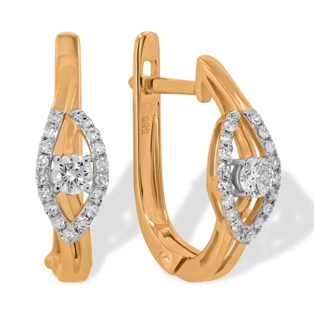 Evil Eye Leverback Earrings Featuring 36 Diamonds. Hypoallergenic 585 Rose Gold, Rhodium Detailing