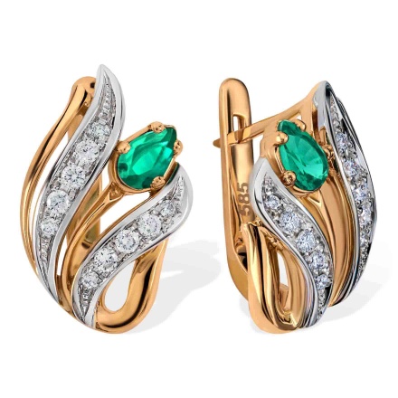 Tulip-inspired Emerald and Diamond Earrings. Tested 585 (14K) Rose and White Gold