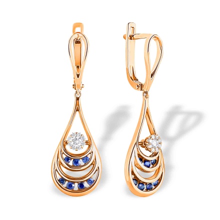 Sapphire and Diamond Cascade Earrings. Certified 585 (14kt) Rose and White Gold