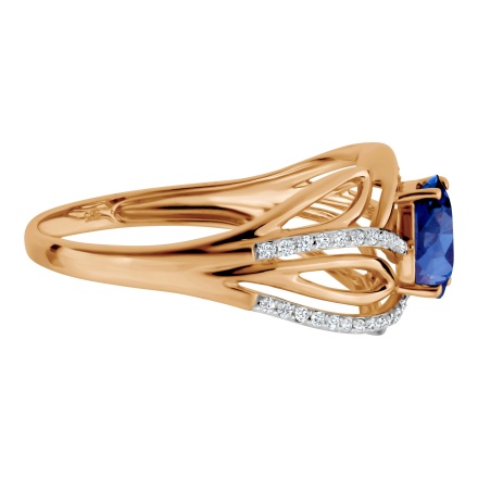 Sultry Sapphire and Diamond Ring. Hypoallergenic Cadmium-free 585 (14K) Rose Gold. View 3