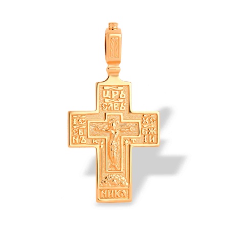 4-pointed Orthodox Prayer Cross 'Let God arise...'. Certified 585 (14kt) Rose Gold